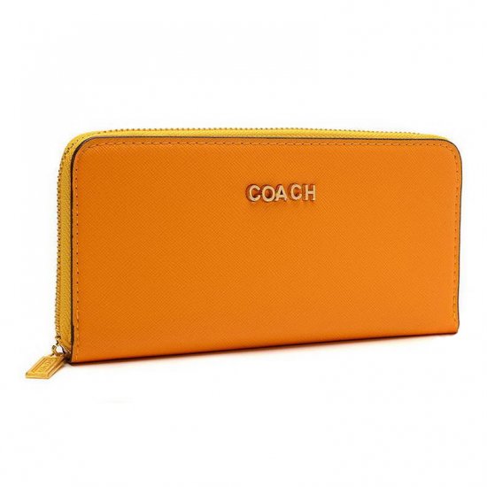 Coach Accordion Zip In Saffiano Large Orange Wallets EUP - Click Image to Close